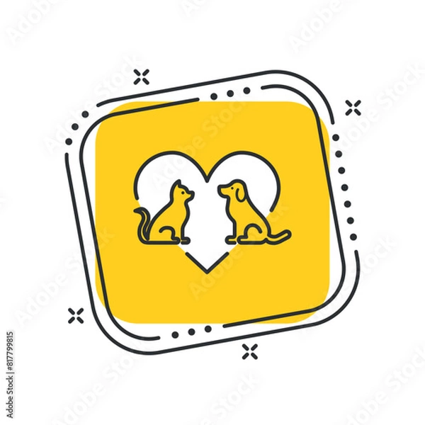 Obraz Cartoon adopt a pet vector illustration. Animal shelter on isolated yellow square background. Design poster sign concept.