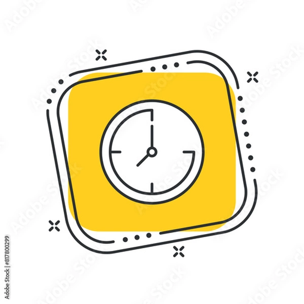 Obraz Cartoon refresh time icon vector illustration. Update clock on isolated yellow square background. Clockwise sign concept.