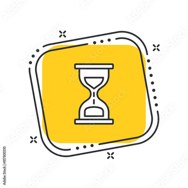 Obraz Cartoon hourglass icon vector illustration. Sandglass on isolated yellow square background. Time sign concept.