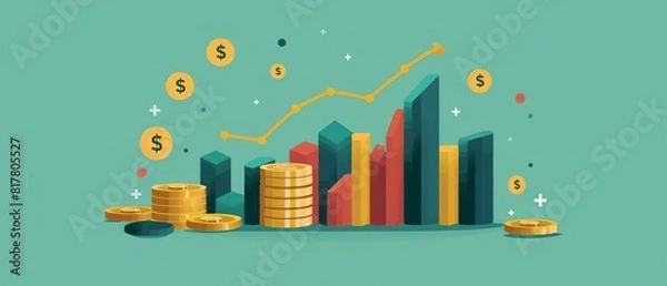 Fototapeta Economic indicators flat design side view fiscal health theme animation Splitcomplementary color scheme