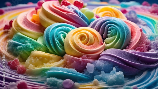 Fototapeta colorful rainbow ice cream, sweet desserts, ai generated
