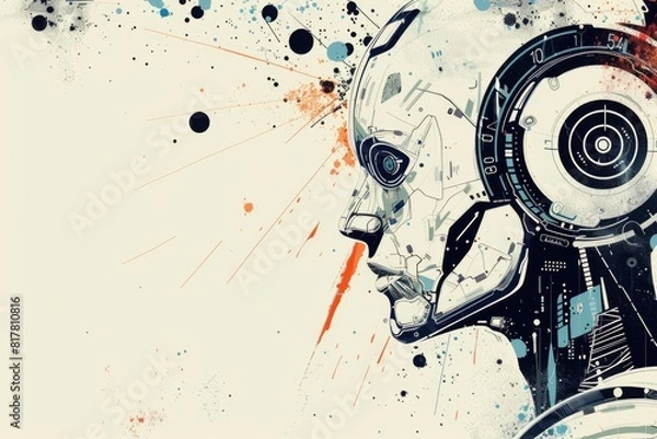 Fototapeta A colorful painting of a robot wearing headphones. Ideal for technology or music related projects