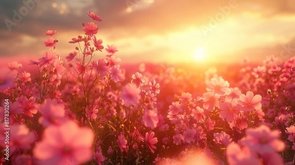 Obraz nature photography, lush wildflower field swaying in breeze, creating picturesque summer background
