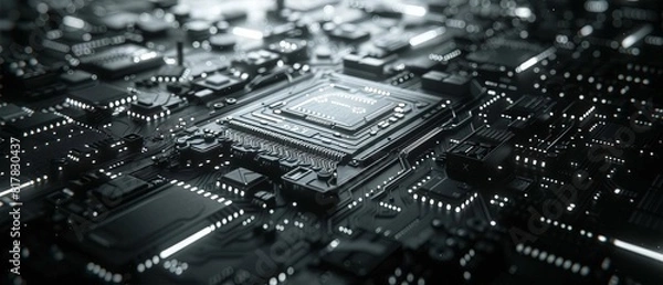 Obraz Dark and Moody Depiction of a CPU on a Circuit Board