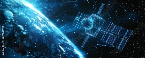 Fototapeta A digital satellite orbits the Earth, representing the interconnectedness of the modern world.