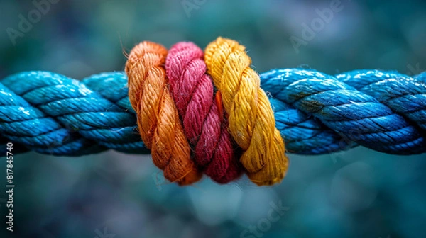 Fototapeta Diverse Team Rope: Symbolizing Strength, Partnership, Unity, and Communication. Conceptual Photography of Integrated and Supportive Network