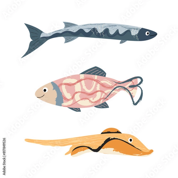 Fototapeta Beautiful tropical sea fish. Fish template for logo, print, notepad, poster, banner. Vector illustration in modern flat style.