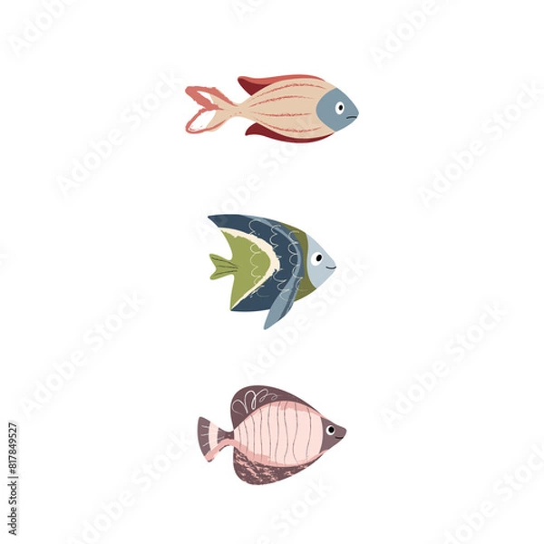 Fototapeta Beautiful tropical sea fish. Fish template for logo, print, notepad, poster, banner. Vector illustration in modern flat style.
