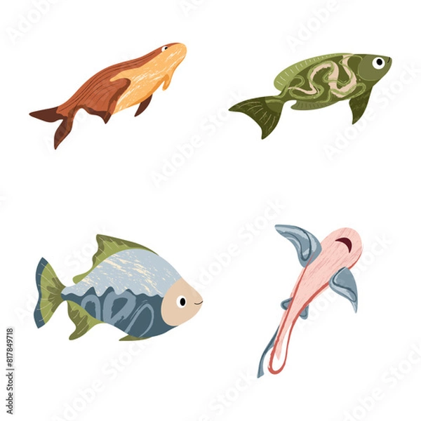 Fototapeta Beautiful tropical sea fish. Fish template for logo, print, notepad, poster, banner. Vector illustration in modern flat style.