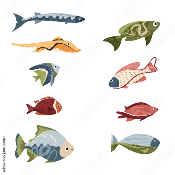 Fototapeta Beautiful tropical sea fish. Fish template for logo, print, notepad, poster, banner. Vector illustration in modern flat style.