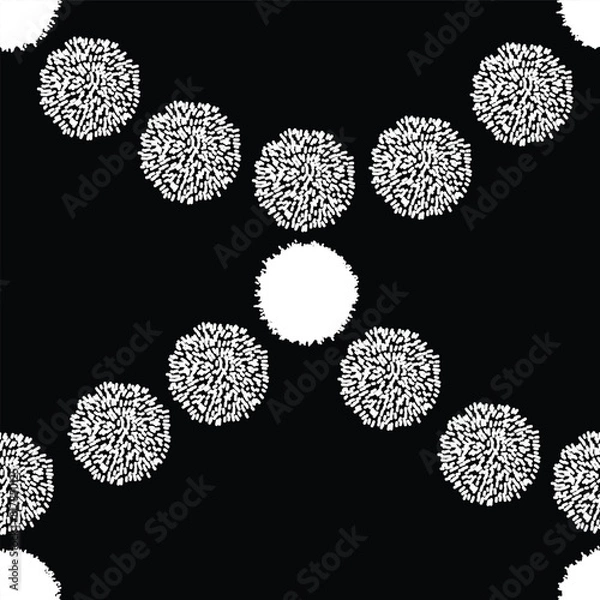 Fototapeta Black and white pompom polka dots garland on black background, vector seamless pattern perfect for wallpaper. Art Deco style. 