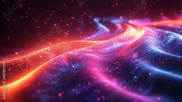 Fototapeta Abstract neon lines, vibrant colors and dynamic motion against a dark background