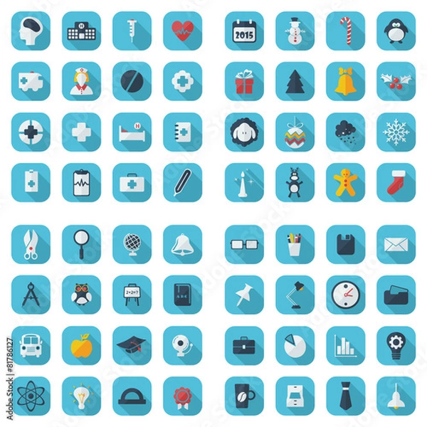 Fototapeta Flat concept, set modern design new year, medicine, education