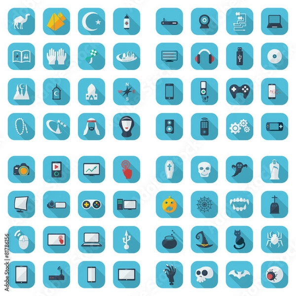 Fototapeta Flat concept, set modern design technology, Ramadan, equipment