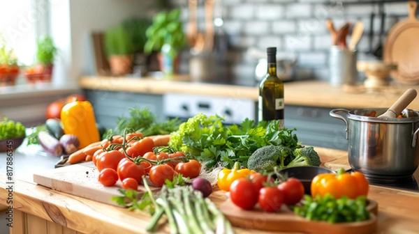 Obraz Modern Farmhouse Kitchen with Fresh Farm-to-Table Ingredients  