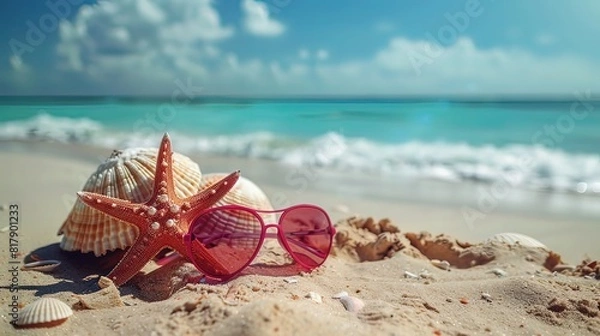 Fototapeta Whimsical Beach Scene: Mysterious Discarded Items on Shore