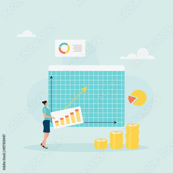 Obraz Strategic planning web concept. Data analysis, brainstorming, business plan creation, targeting, idea generation. Vector illustration.
