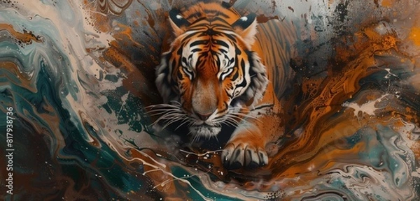 Fototapeta Abstract background, painting of a tiger on the wall,
