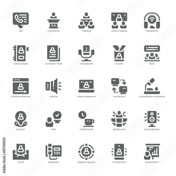 Fototapeta Business Meeting icon pack for your website, mobile, presentation, and logo design. Business Meeting icon glyph design. Vector graphics illustration and editable stroke.