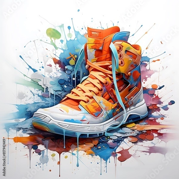 Obraz Flowers and sneakers isolated on white background. 3d illustration.