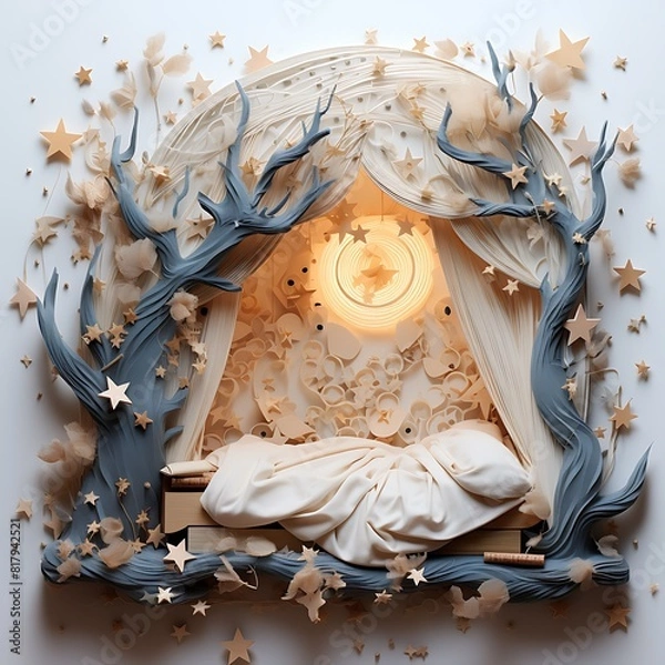 Obraz Christmas nativity scene with baby Jesus in the crib, 3d illustration