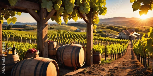 Fototapeta vineyard at sunset