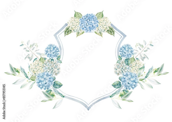 Obraz Watercolor Floral Crest with Hydrangea.