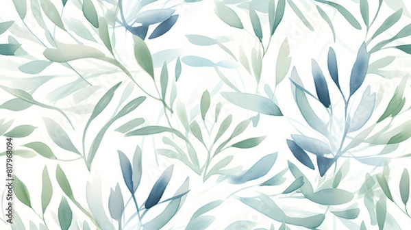 Fototapeta watercolor leaf and stems pattern with leaves as accent abstract graphic poster background