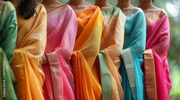 Obraz indian saree culture, women in vibrant silk sarees display the diverse indian textile and fashion traditions elegantly during festive gatherings