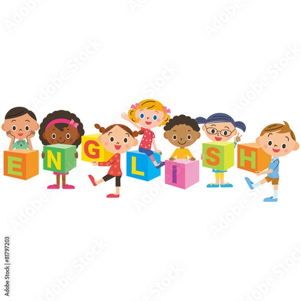 Fototapeta アルファベットのブロックと子供達