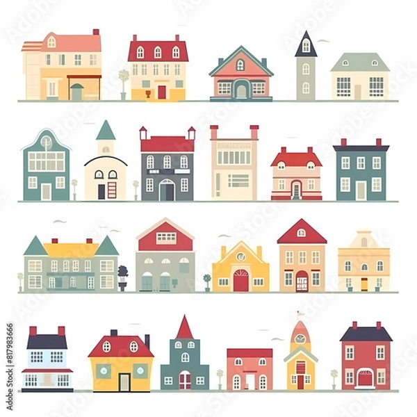 Obraz Icons of houses and buildings isolated on white. Illustration in vector format
