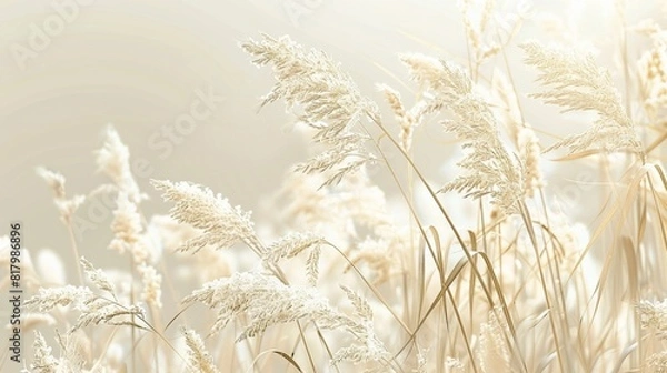 Fototapeta Golden sunlight illuminating delicate wheat stalks in a tranquil field creating a peaceful natural scene