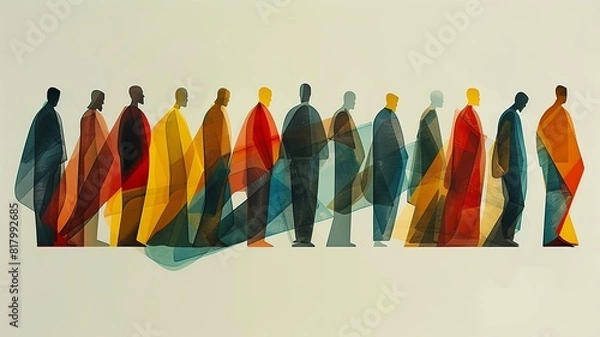 Fototapeta A minimalist illustration featuring Jesus and the 12 disciples, depicted with simple and clean lines to highlight the unity and diversity among the figures