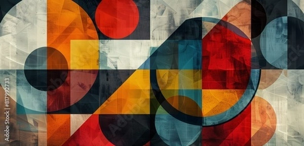 Fototapeta Abstract Background, shapes, Triangles, squares, and circles intersect and interlock, creating a mesmerizing tapestry of form and color. 