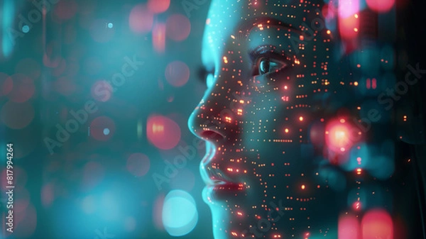 Fototapeta Image of a robot learning information