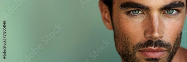 Obraz Close-up of a man with stubble in green light