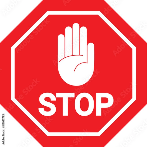Fototapeta Red stop sign with hand vector
