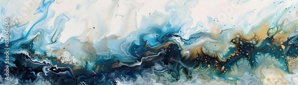 Fototapeta Abstract painting inspired by the ocean, close up, focus on, vibrant colors, double exposure silhouette with waves