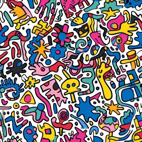 Fototapeta A seamless background bursting with an array of whimsical, hand-drawn doodles. The playful chaos captures the essence of joy and creativity, sparking imagination.
