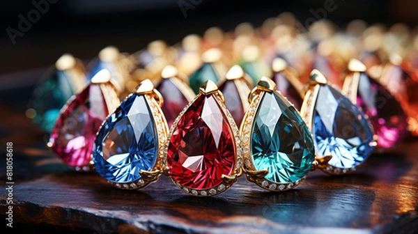 Fototapeta Assortment of olorful pendants with precious stones.