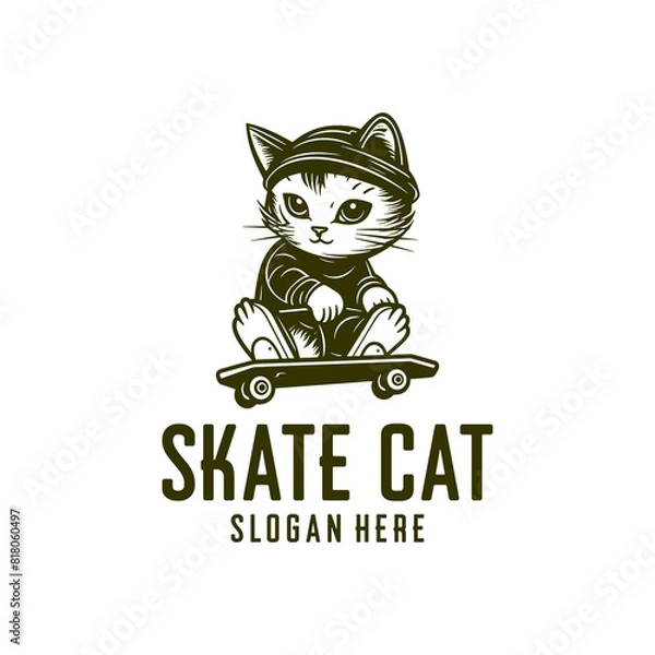 Obraz Skateboard cat logo vector illustration