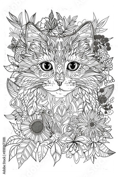 Fototapeta Cat mandala coloring page