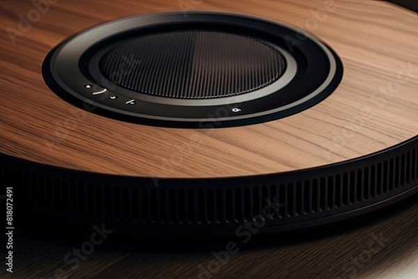 Fototapeta A tight shot of a speaker, highlighting its wooden frame