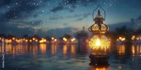 Obraz Decorative Lantern Casting Warm Glow in Serene Evening Atmosphere