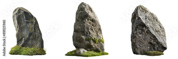 Fototapeta Beautiful natural tall rock with moss, transparent background, 3d rendering, can be used for natural garden yard decoration.