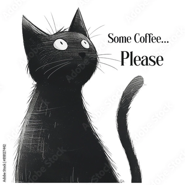 Fototapeta Funny cat Illustration. Black Cat Silhouette. Funny Cat. Isolated Illustration AI. 