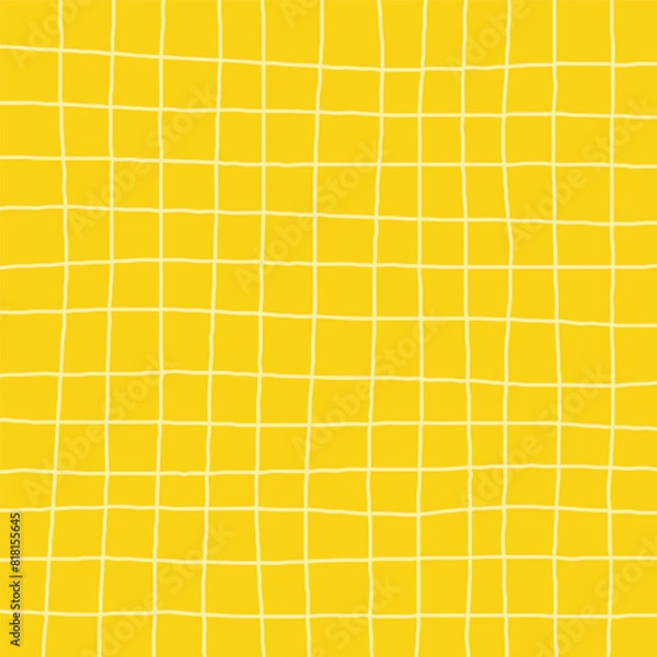 Fototapeta Hand Drawn yellow plaid with simple Vector Pattern of organic lines. Doodle Cottagecore Checks with Homestead Farmhouse Print wallpaper. Pastel Summer Graphic.