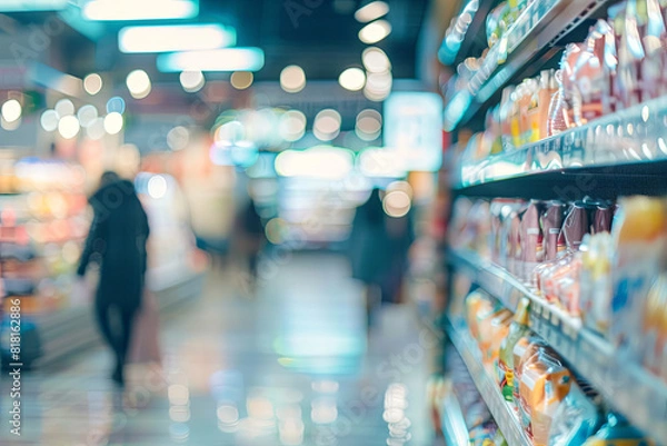 Fototapeta Blurred shopping shelves conveying the bustling and dynamic atmosphere of a retail environment