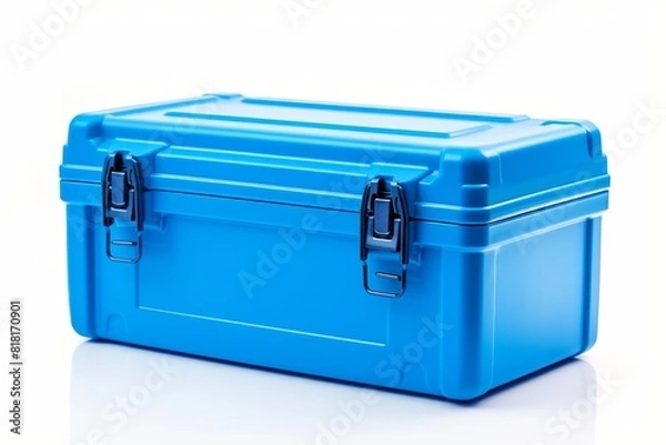 Fototapeta Closed blue plastic box on white background. Generative AI