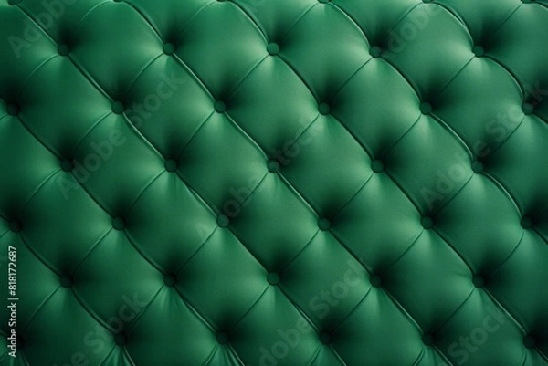 Fototapeta Green capitone checkered soft fabric textile decorative background with buttons. Generative AI